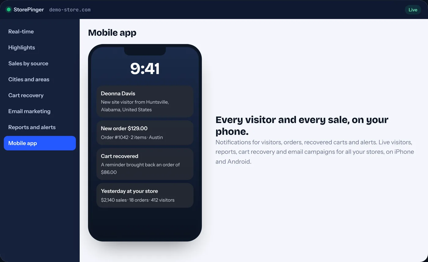 StorePinger mobile app notifications